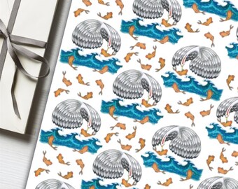 Heron and Koi Wrapping Paper: Japanese Crane Gift Wrap