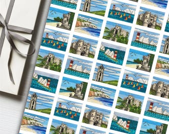 Isle of Wight Landmarks Wrapping Paper: Original Art Print Gift Wrap
