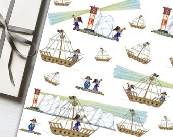 Isle of Wight Pirates Wrapping Paper: Pirate Ship Art