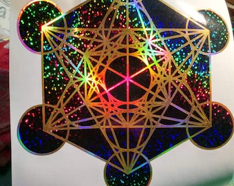 Metatron's Cube. Deep Space Rainbow Edition. Vinyl Sticker. Window Decal.   7.75" or 5.75" size.