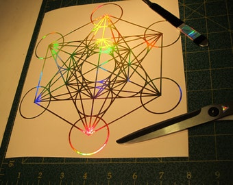 Metatron's Cube- Prismatic Rainbow Gold Vinyl Sticker/Window Decal- Medium