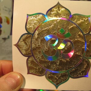 OM In Lotus. Sticker/Decal. Avalon II Edition. Prismatic. Rainbow Silver/Gold Leaf vinyl. 3.75 size. image 4