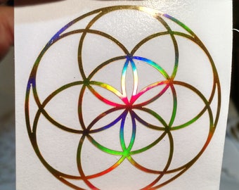 Seed of Life Sticker.  3" Size.  Prismatic Rainbow Silver or Gold.