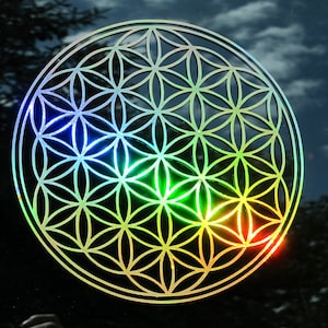 Flower of Life Sticker, Prismatic  Rainbow Gold or Silver, Medium or Small Size