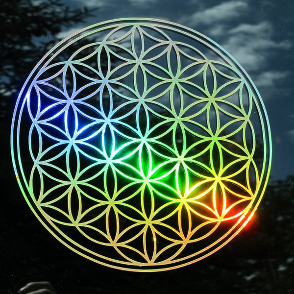 Flower of Life Sticker, Prismatic  Rainbow Gold or Silver, Medium or Small Size