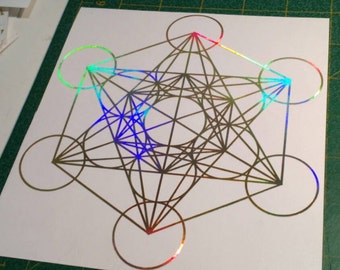 Metatron's Cube, Vinyl Sticker, Window Decal, Prismatic Rainbow Gold Or Silver, 5.75" Size