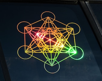 Metatron's Cube,   Sticker, Window Decal,  Prismatic Rainbow Gold or Silver Vinyl ,  Large 11.5" Size
