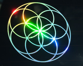 Seed of Life Sticker- Rainbow Silver- 5.75" Size