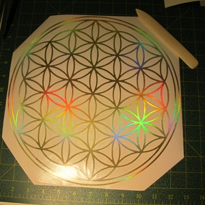 Flower of Life Sticker, Large, Prismatic Rainbow Gold, 11.5 Size image 3