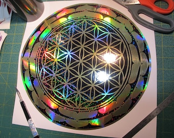 Lotus Flower of Life. Deep Space Rainbow Edition. Vinyl Sticker. Window Decal.  Large 11.5" size.