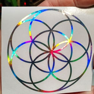 Seed of Life Sticker. 3 Size. Prismatic Rainbow Silver or Gold. image 2