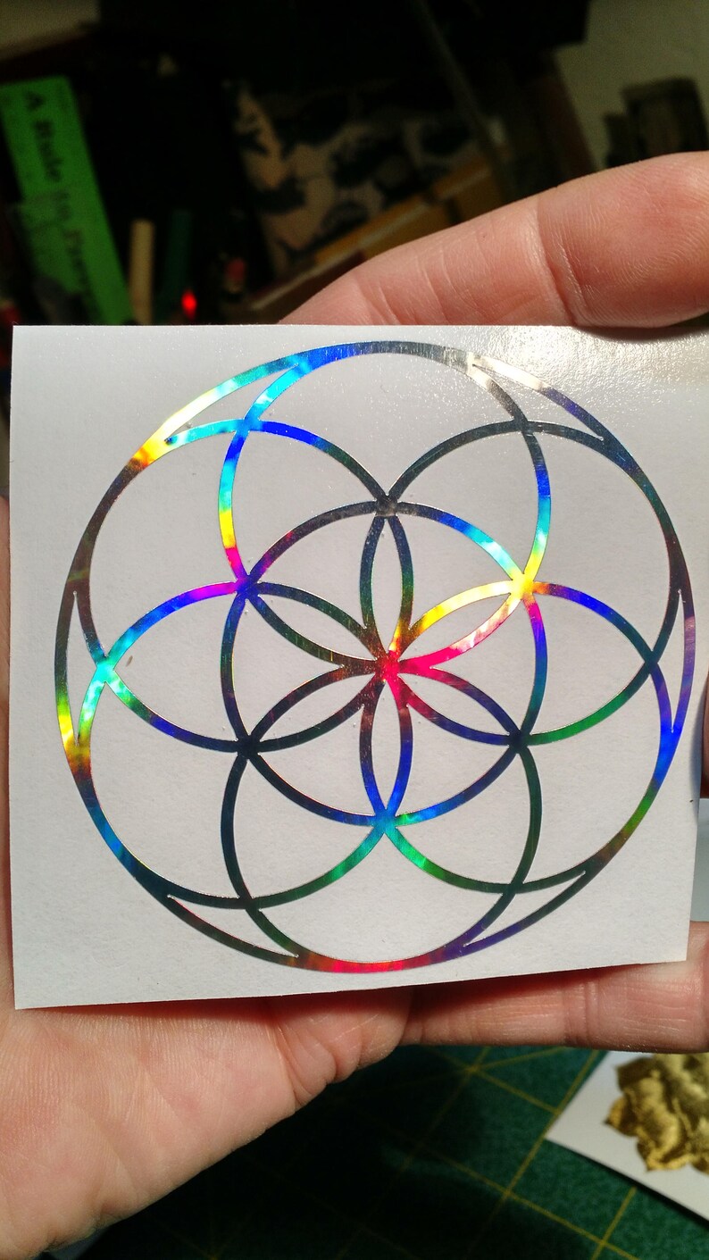 Seed of Life Sticker. 3 Size. Prismatic Rainbow Silver or Gold. image 2