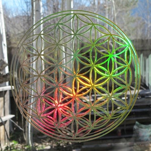 Flower of Life Sticker, Large, Prismatic Rainbow Gold, 11.5 Size image 2