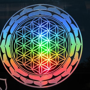 Lotus Flower of Life,  Sticker, Large 11.75&quot; Size, Prismatic  Rainbow Silver