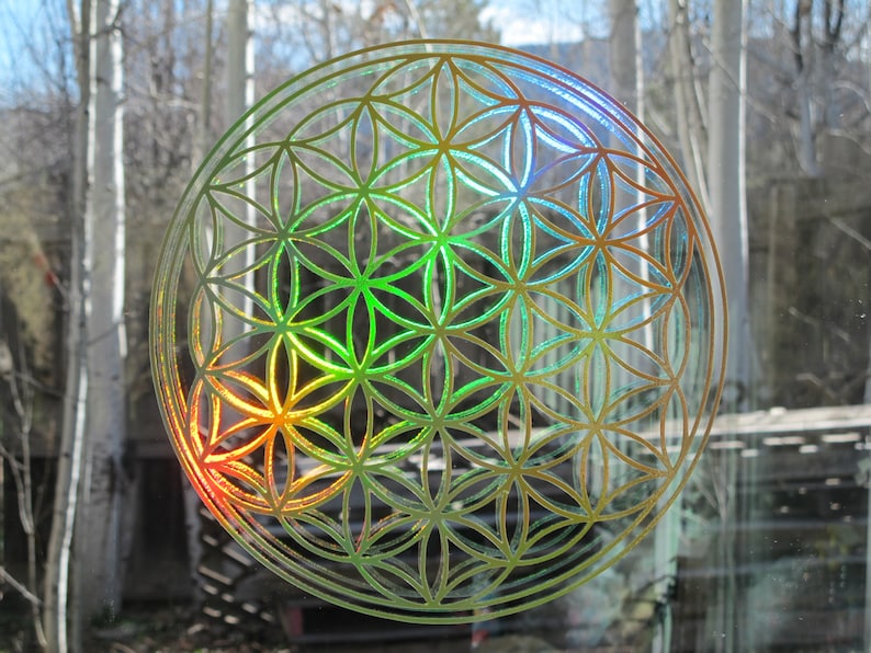 Flower of Life Sticker, Large, Prismatic Rainbow Gold, 11.5 Size image 1