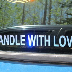 HANDLE WITH LOVE-  sticker/graphic.  Prismatic Rainbow Silver.