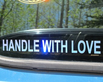 HANDLE WITH LOVE-  sticker/graphic.  Prismatic Rainbow Silver.
