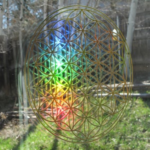 Flower of Life Sticker, Large, Prismatic Rainbow Gold, 11.5 Size image 4