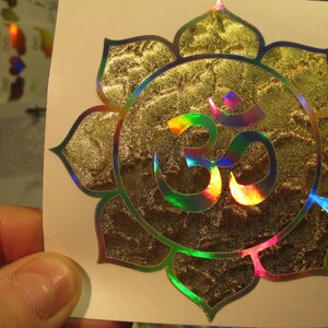 OM In Lotus. Sticker/Decal. Avalon II Edition. Prismatic. Rainbow Silver/Gold Leaf vinyl. 3.75 size. image 2