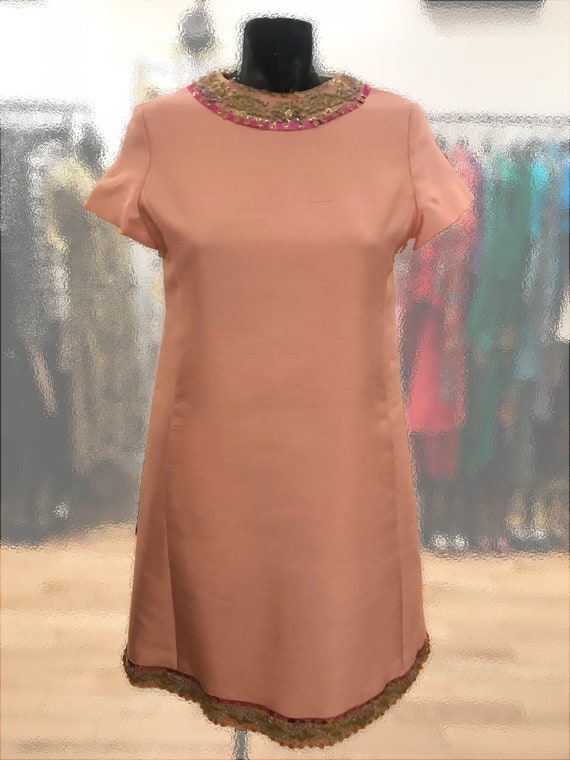 1960's Pink Shantung Silk Shift Dress by Malcolm S