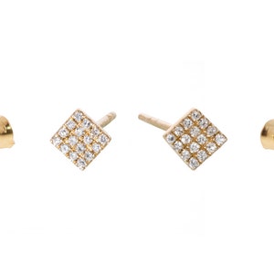Beautiful 14k Gold Square Shape Diamond Stud Earrings/Wedding/Bridesmaids/Bridal/Birthday/Valentine&#39;s•MothersDay