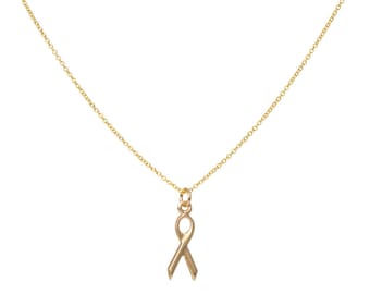 Dainty 14k Gold Breast Cancer Awareness Ribbon Necklace