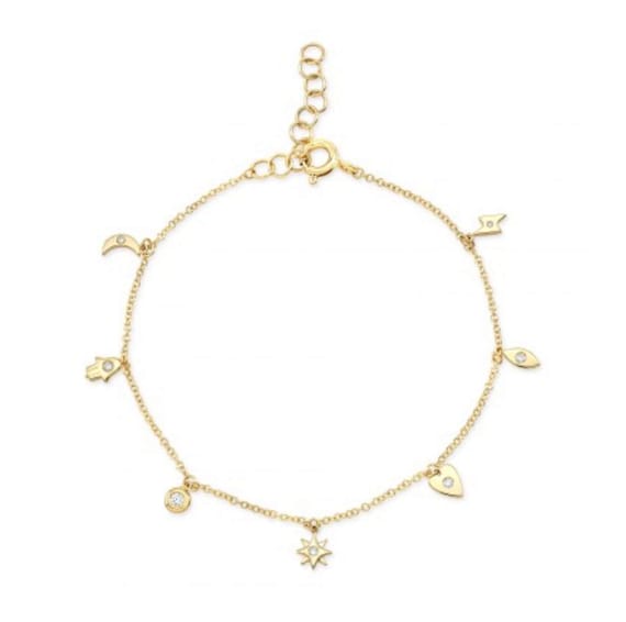 14k Gold Tiny Charm BraceletWedding Anniversary | Etsy