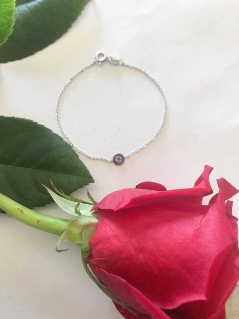 Sterling Silver and Diamond Evil Eye Bracelet-Bridesmaids-Graduation-SpiritualJewelry-Anniversary-Birthday