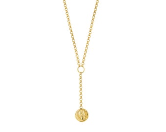 Collar con medallón de moneda de oro amarillo de 14 k • Cadena de capas ajustable