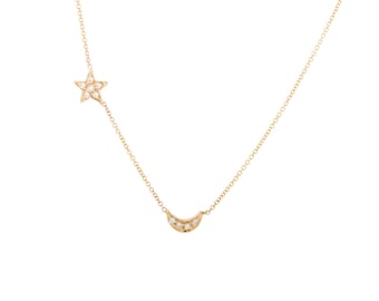 14k Gold Diamond Crescent Moon and Star Necklace/Pendant/anniversary/birthday/bridesmaid/wedding