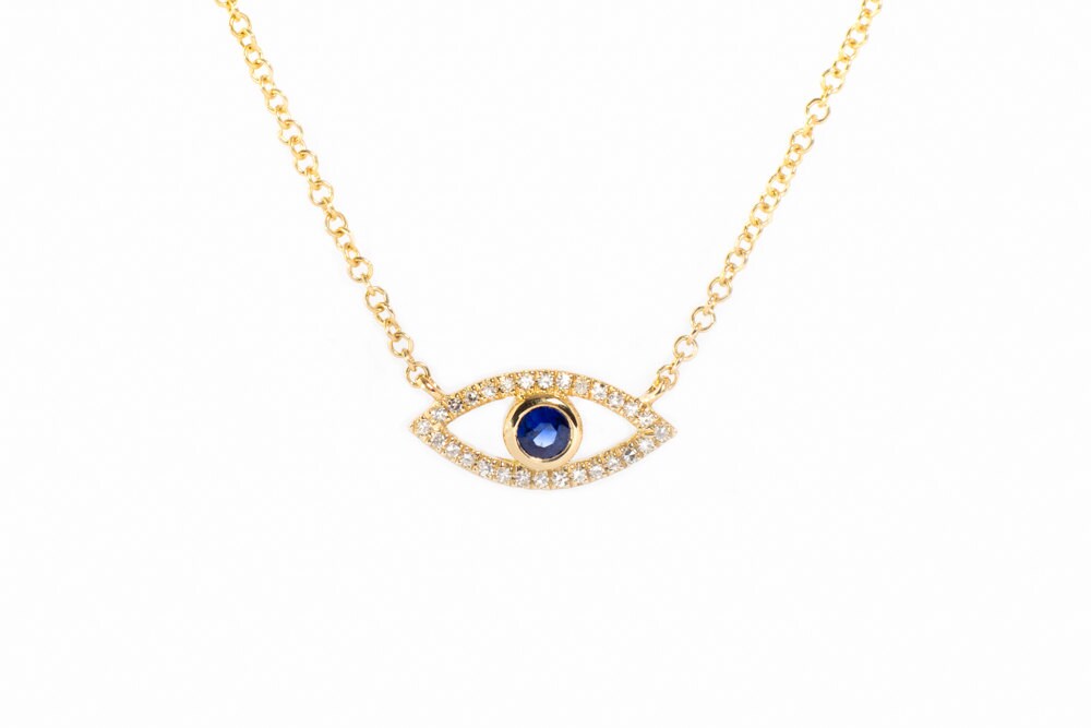 14K Gold Evil Eye Necklace Diamond and | Etsy