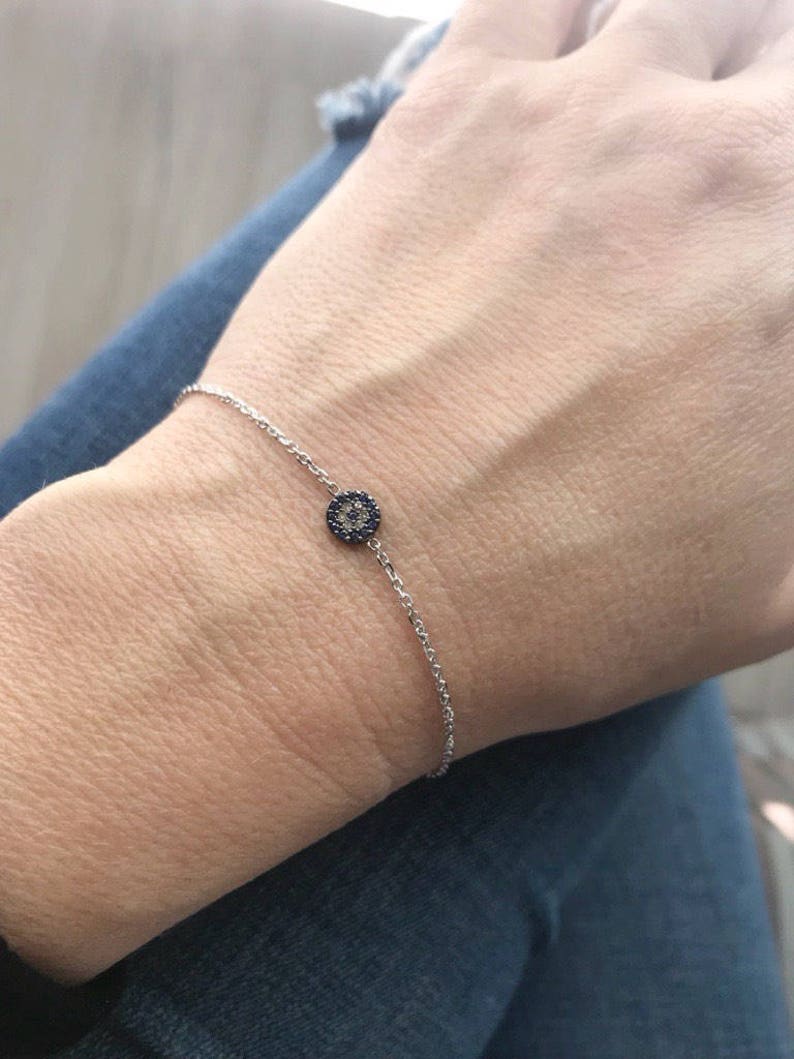 Sterling Silver and Diamond Evil Eye Bracelet-Bridesmaids-Graduation-SpiritualJewelry-Anniversary-Birthday