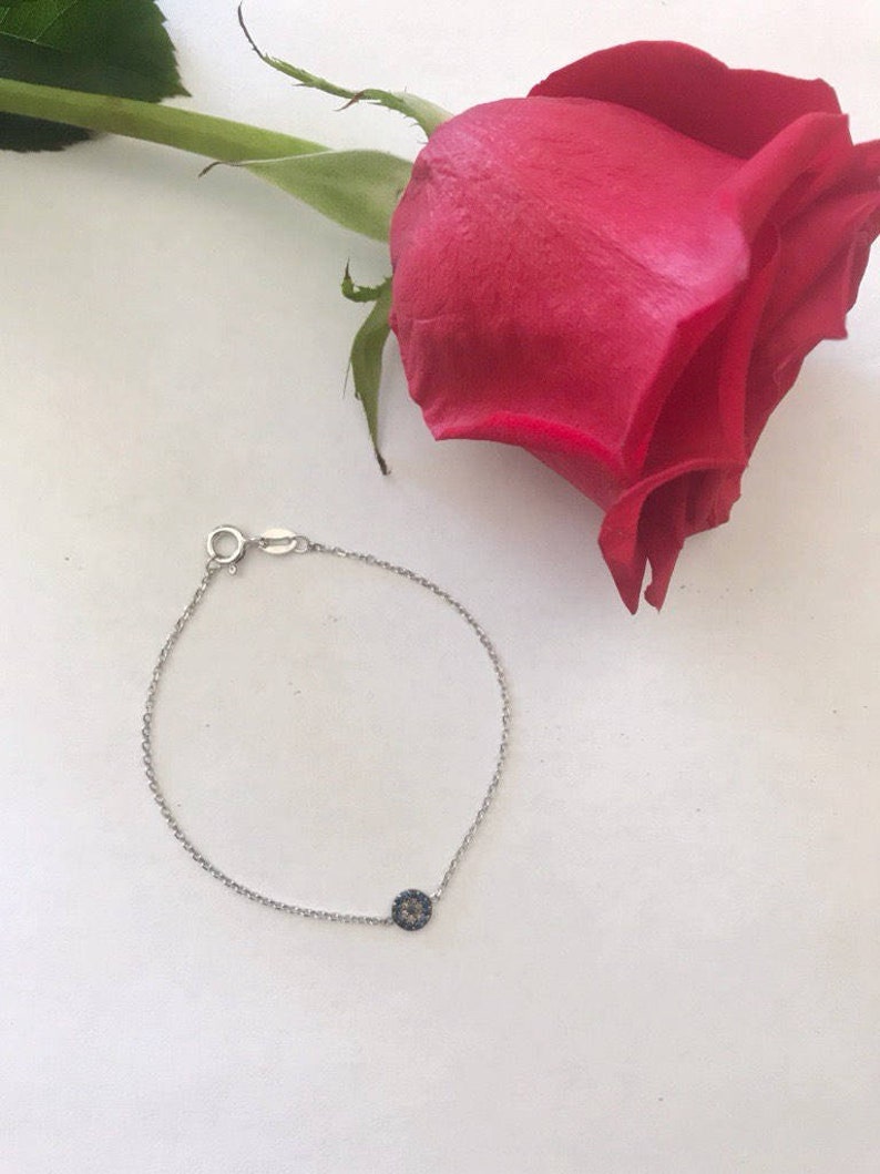 Sterling Silver and Diamond Evil Eye Bracelet-Bridesmaids-Graduation-SpiritualJewelry-Anniversary-Birthday