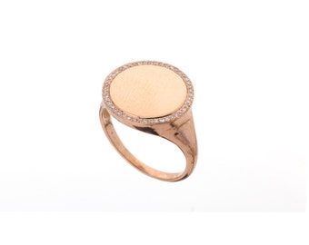Personalized 14K Gold Signet Ring with Diamonds • Engraved Initials
