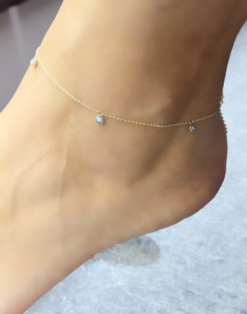 Dainty 14k Gold Evil Eye Anklet•Birthday Gift•Anniversary Gift•Wedding•Graduation•MothersDay image 2