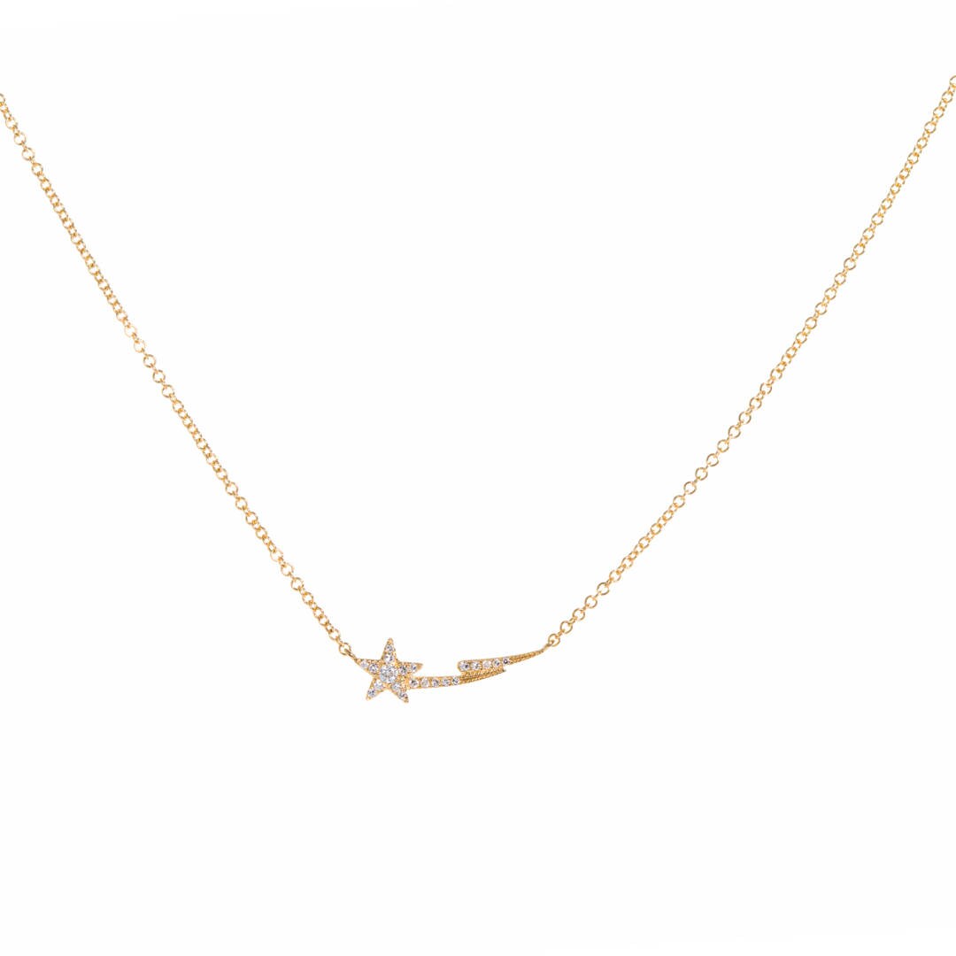 14k Gold Diamond Shooting Star Necklace• Anniversary
