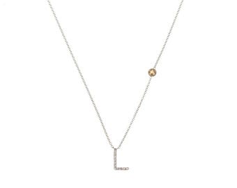 14k Gold Birthstone and Diamond Initial Necklace•Birthday•Anniversary•Custom•Holiday•Gift•Personalized•Valentine's•MothersDay