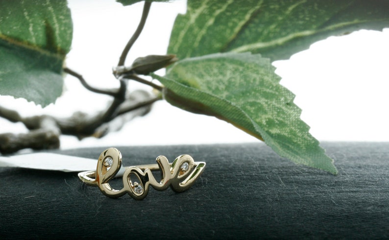 14k Gold Love Ring with Diamonds/Anniversary gift/Mother's Day Gift/Birthday Gift/Valentine'sMothersDay image 3