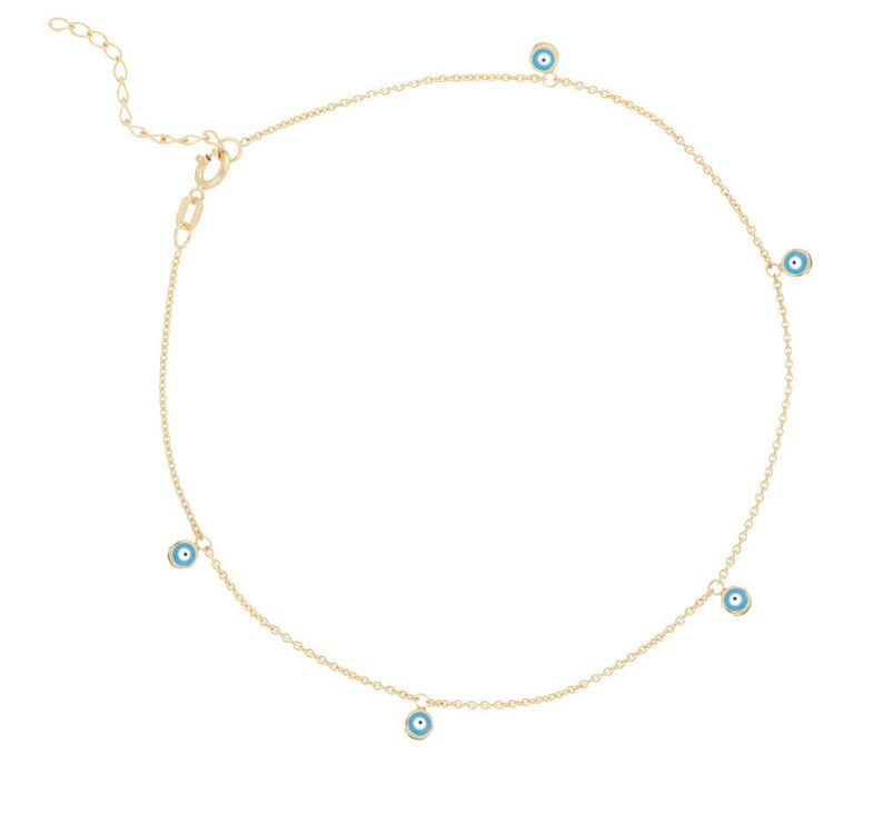 Dainty 14k Gold Evil Eye Anklet•Birthday Gift•Anniversary Gift•Wedding•Graduation•MothersDay image 3
