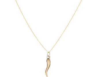 14k Gold Italian Horn Charm Necklace-anniversary-birthday-wedding-evil eye-spiritual jewelry•MothersDay