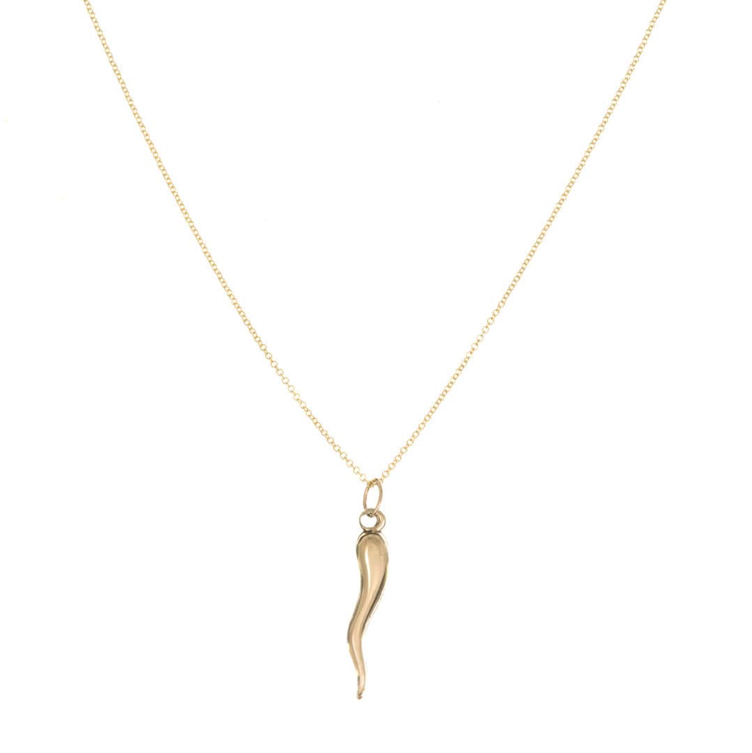 14k Gold Italian Horn Charm Necklace-anniversary-birthday-wedding-evil eye-spiritual jewelry•MothersDay