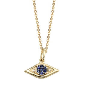 Tiny 14K Gold Evil Eye Necklace/Diamond and Sapphire