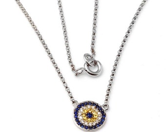 Beautiful 14k Gold Evil Eye Necklace with Diamonds and Sapphires/Religious Necklace/Spiritual Necklace/Bridal/Bridesmaids/Valentine's