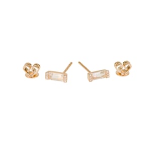 14K Gold Baguette Stud Earrings with White Topaz and Diamonds•Wedding Gift •Anniversary Gift•Birthday Gift•Bridesmaids Gift•MothersDay
