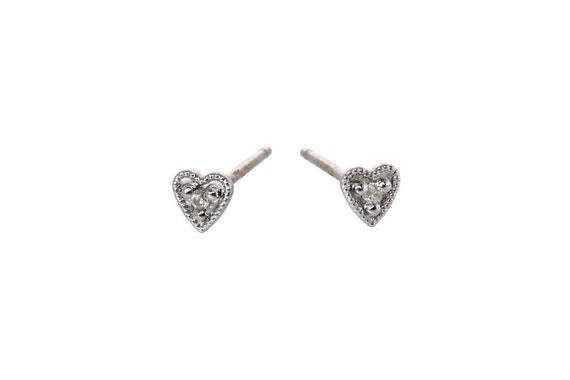 Tiny 14k Gold Single Diamond Heart Earrings Small Etsy