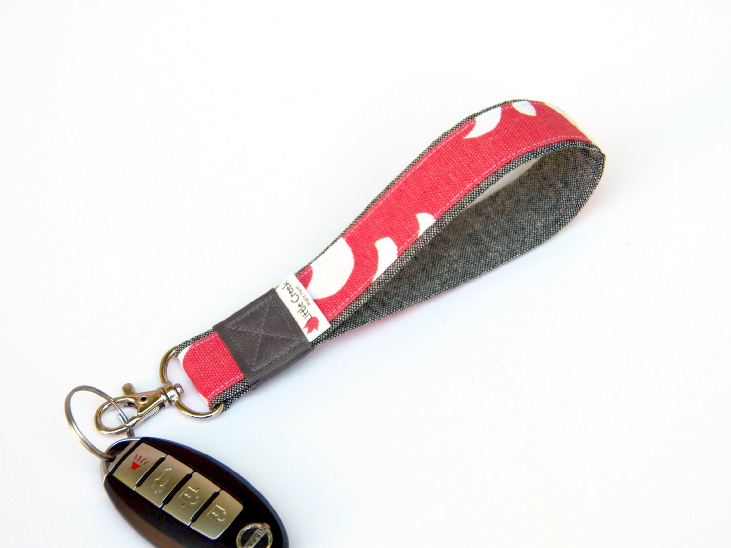 Preppy Melon loop keychain wristlet keychain Coral fabric Etsy