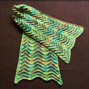 Irish Moss Crochet Shawl, wrap, ripple, chevron, feather and fan