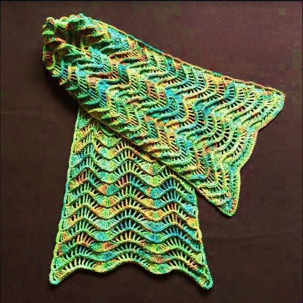 Irish Moss Crochet Shawl, wrap, ripple, chevron, feather and fan