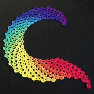 Winter Berry Shawl, crochet, wrap, scarf, rainbow, pride