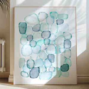 Sea Glass Abstract Watercolor Printable Sea Glass Wall Art Watercolor Painting Digital Art Ocean Wall Decor Blue Green Sea Glass Painting